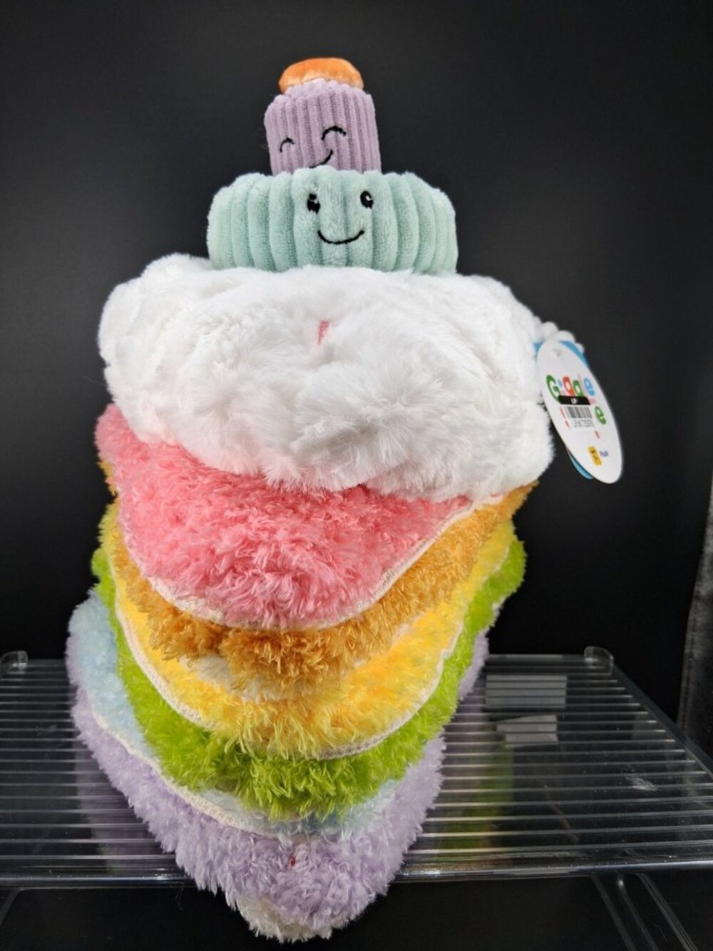 Rainbow Cake Plush Toy Multi-Color Stacking Layers With Candle